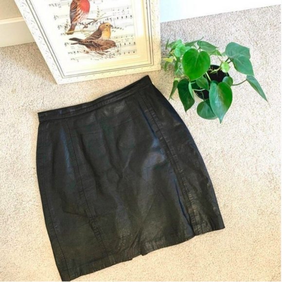 Vintage genuine leather mini skirt black - Picture 3 of 7